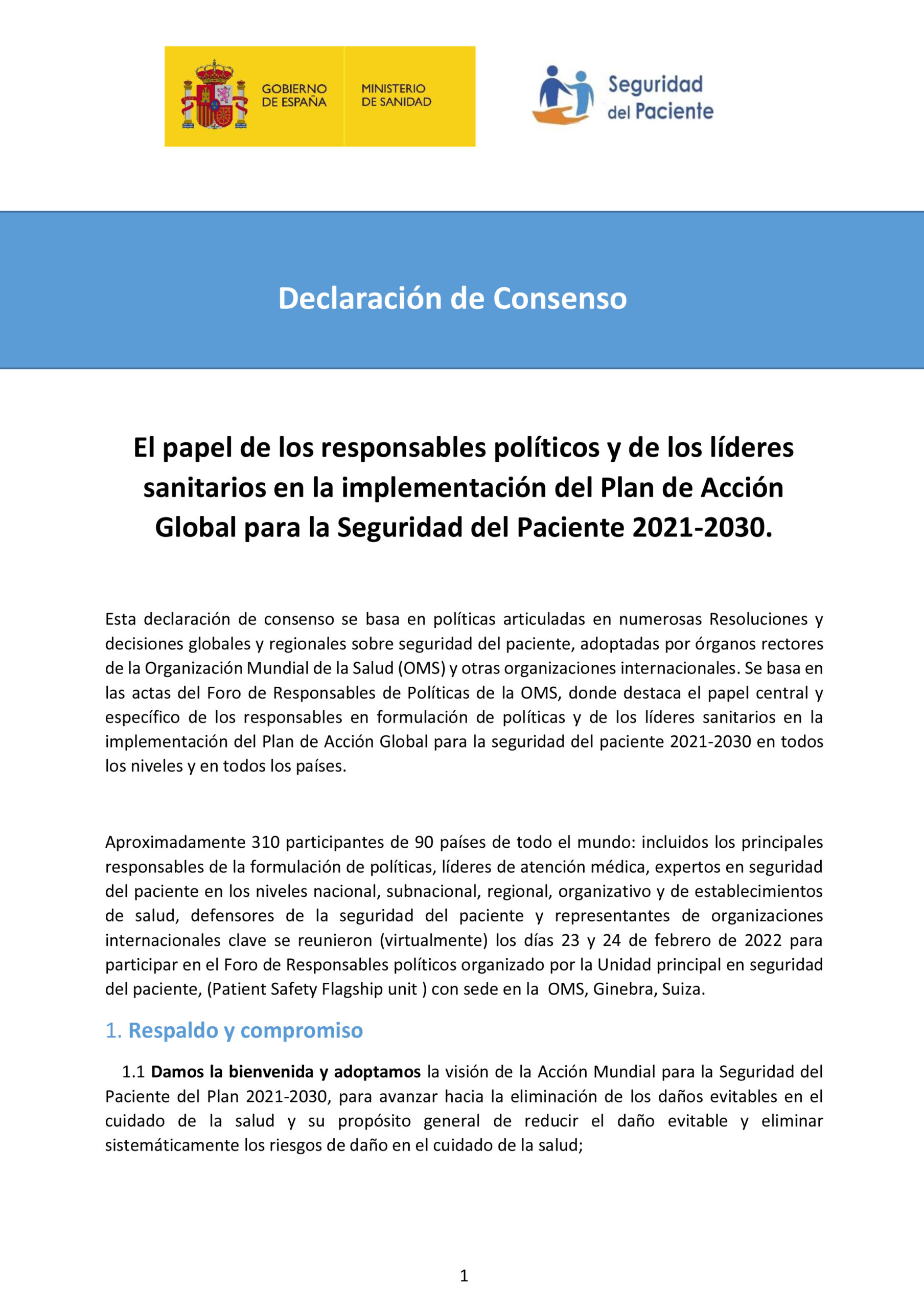 SECA apoya la declaración de consenso de la OMS para la implementación del Plan de acción global para la seguridad del paciente