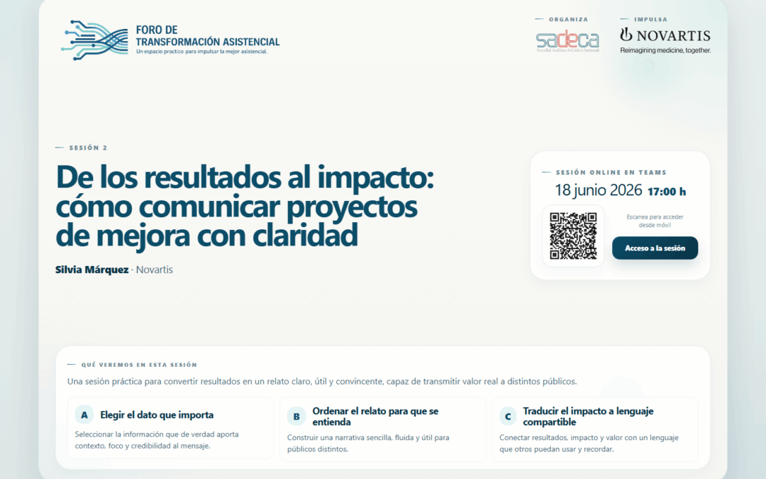 18 junio – Foro de Transformación Asistencial de la SADECA «De los resultados al impacto. Cómo comunicar proyectos de mejora con claridad»
